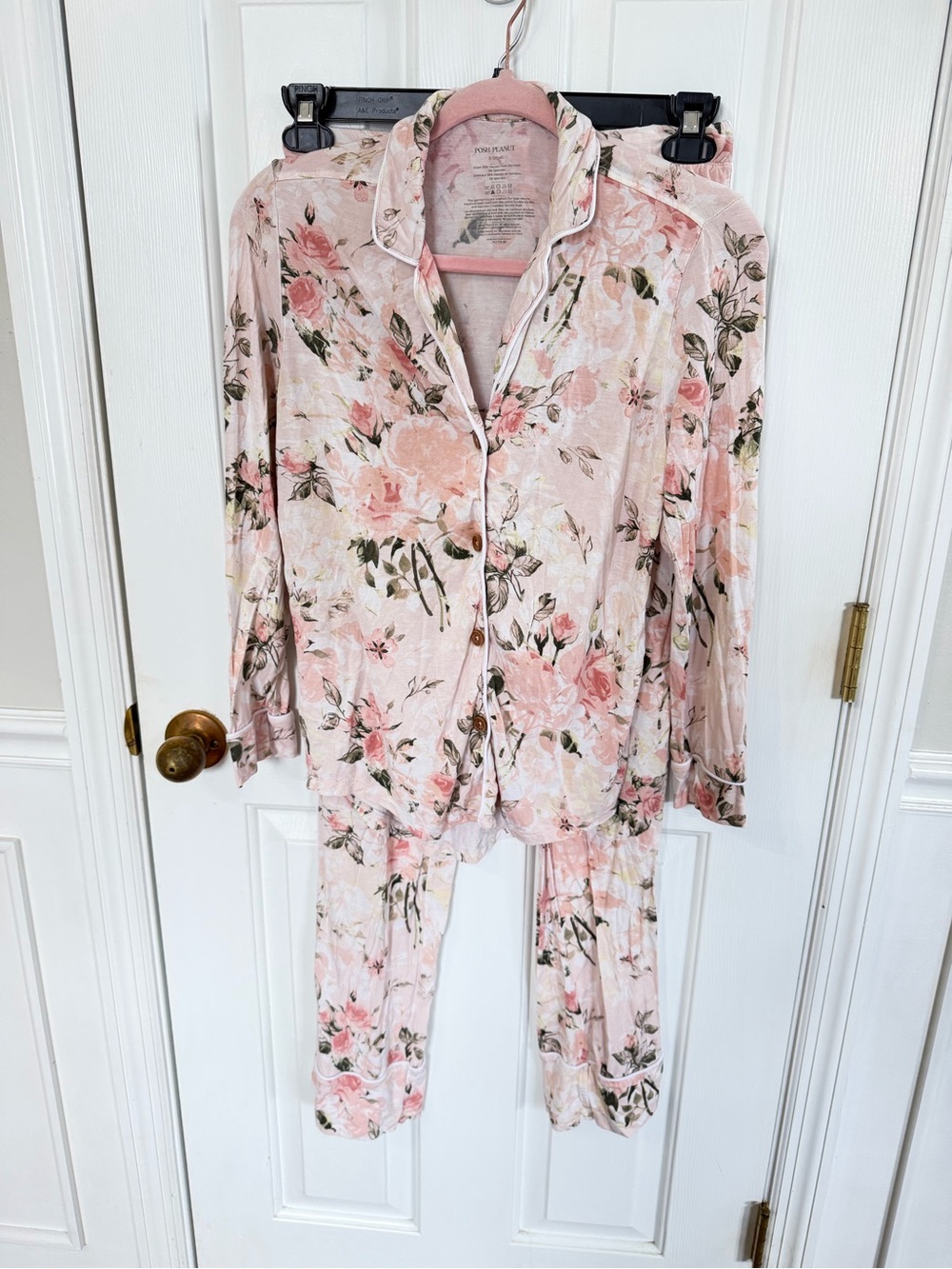 Posh Peanut Vintage Pink Rose Shirt and Pant Pajama Set Women’s Size XS Bamboo